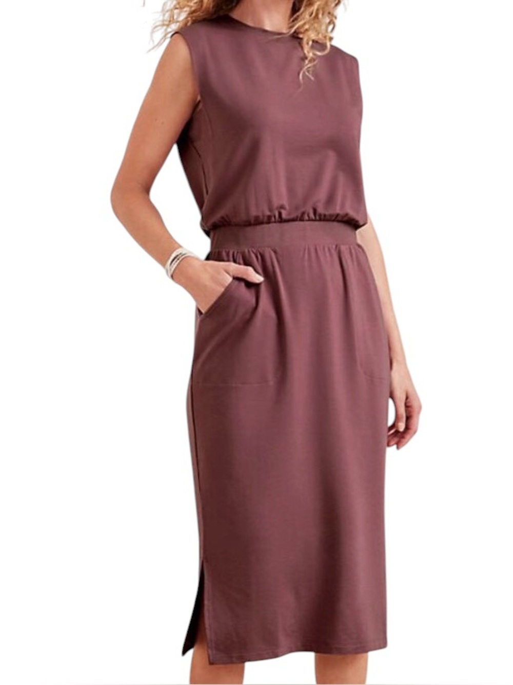 Garnet Hill Sleeveless Cinch-Waist Dress Sz S (Dusty Rose - Mauve color)